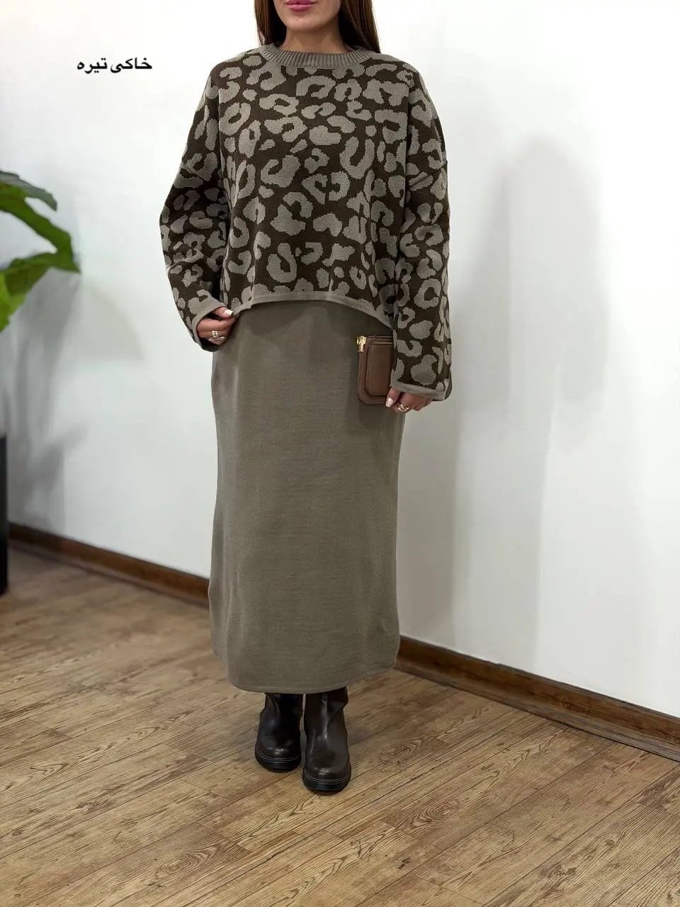 ست سارافون بلند و پلیور بافت تابان